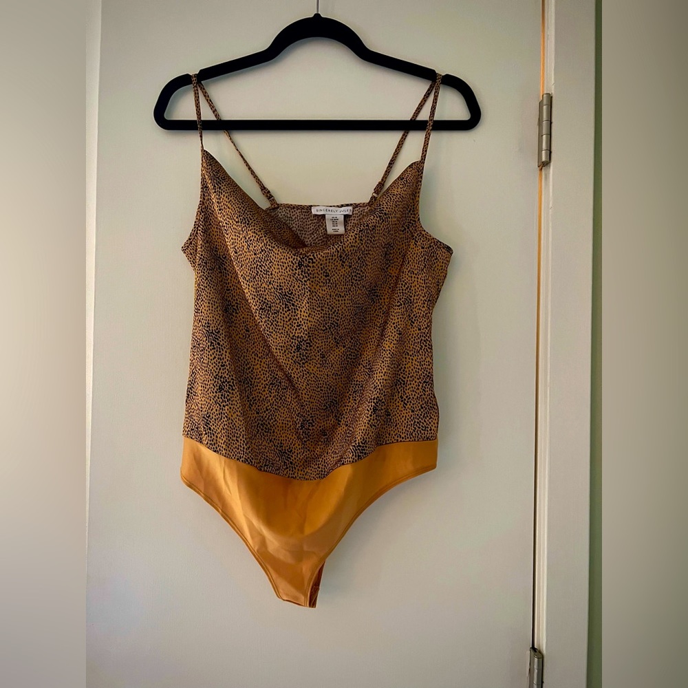 spaghetti strap body suite, leopard print, size medium